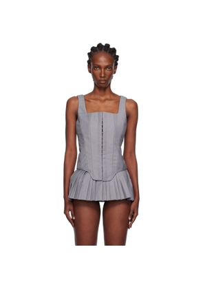 Pushbutton Gray Sleeveless Bustier Top