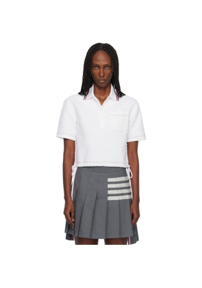 Thom Browne White Eyelash Ribbon Tweed Drawstring Hem Polo