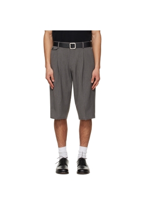 TONYWACK Gray Raw-Cut Wool Pleated Tailored Shorts