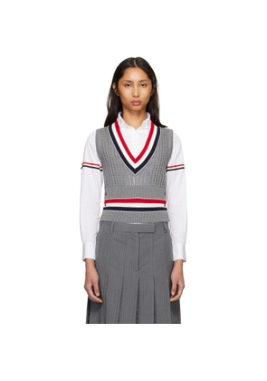 Thom Browne Gray Cricket RWB Stripe Baby Ladder Cable Shrunken Vest