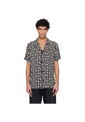BALMAIN Black & White Pyjama Monogrammed Print Shirt