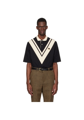 Valentino Black & Off-White Inlaid V Panther Patch Polo
