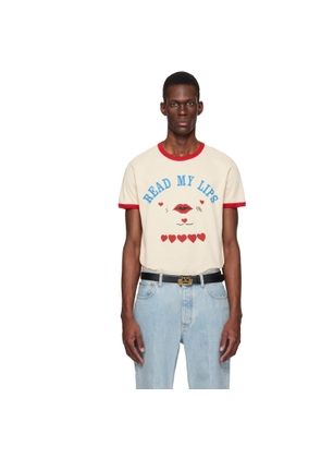 Valentino Off-White Cotton 'Read My Lips' Print T-shirt