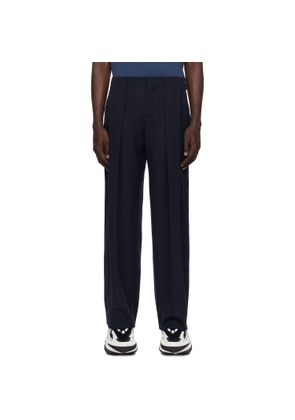 BALMAIN Navy Pleated Grain De Poudre Trousers