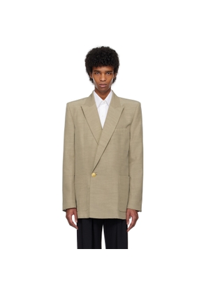 BALMAIN Taupe 1-Button Tailored Cupro Blazer