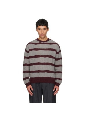 COOR Gray & Burgundy Hairy Stripe Knit Sweater