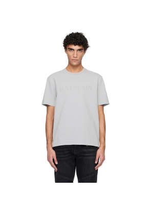 BALMAIN Gray Vintage 'Balmain' Embroidered T-shirt