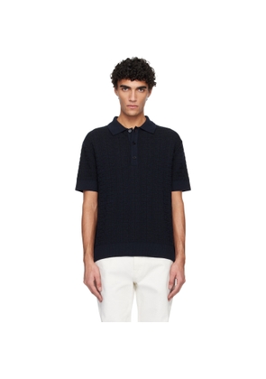 BALMAIN Navy Monogram Vanise Knit Polo
