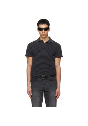 TONYWACK Black Garment Dyed Stripe Pique Polo
