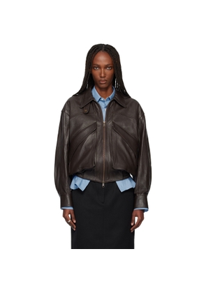 TONYWACK Brown Lamb Leather Bomber Jacket