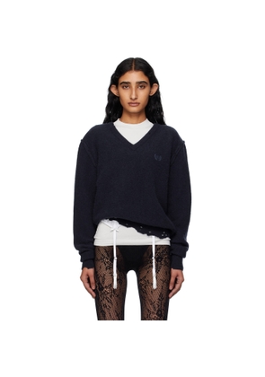 Balenciaga Navy Laurel Classic Inside-Out V-Neck Sweater