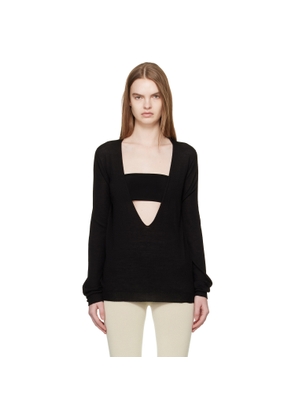 Rick Owens Black Temple Extreme V Neck Pull Sweater