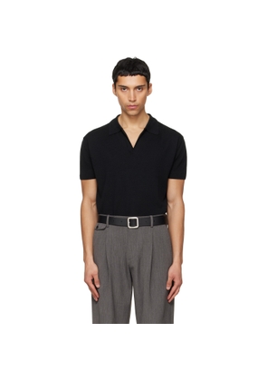 TONYWACK Black Silk Cashmere Open Collar Knit Polo