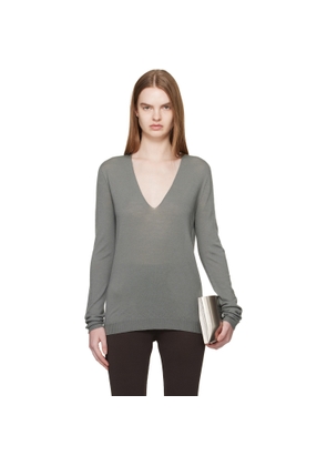 Rick Owens Khaki Temple V Neck Pull Sweater