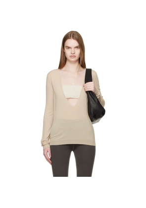 Rick Owens Beige Temple Extreme V Neck Pull Sweater