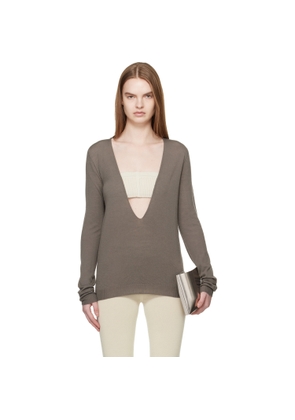 Rick Owens Gray Temple Extreme V Neck Pull Sweater