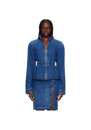 Nensi Dojaka Blue Hayley Peplum Bomber Denim Jacket