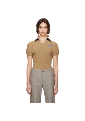 Tory Burch Beige & Brown Short Sleeve Sweater Polo
