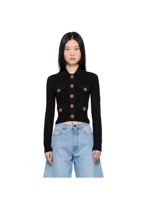 BALMAIN Black Cropped Ribbed Knit Cardigan
