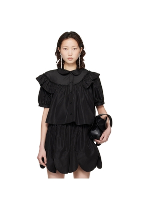 Simone Rocha Black Cropped Puff Sleeve Ruffle Frill Shirt