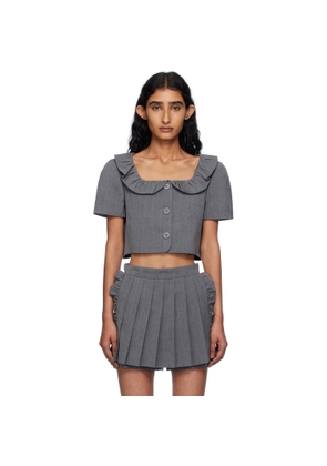 Pushbutton Gray Frilled Neck Cropped Top