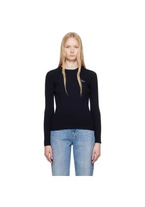 Maison Kitsuné Navy Baby Fox Patch Fine Ribbed Sweater