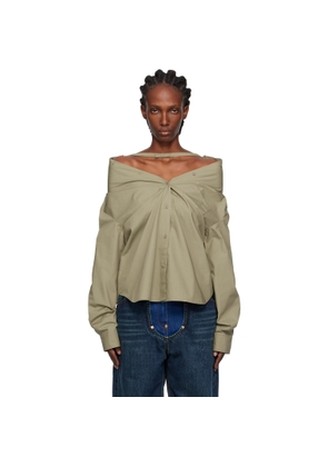 Pushbutton Khaki Dropped Shoulder Shirt