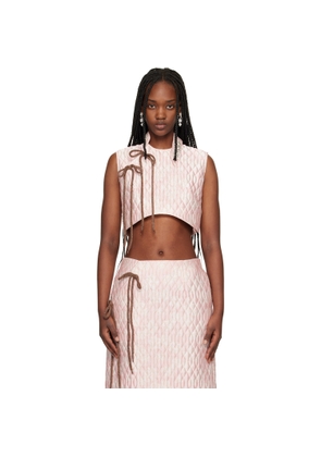 Simone Rocha Pink Embellished Quilted Offset Fragment Collar Blouse