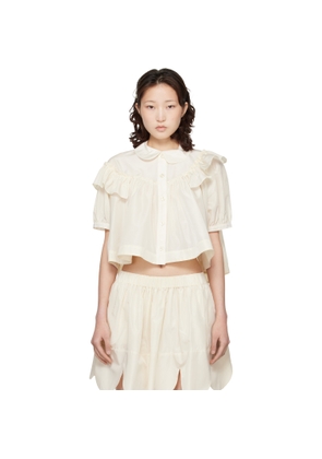 Simone Rocha Off-White Cropped Puff Sleeve Ruffle Frill Shirt