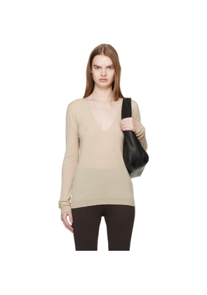 Rick Owens Khaki Temple V Neck Pull Sweater