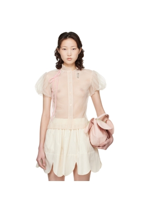 Simone Rocha Off-White Embellished Sheer Offset Fragment Collar Shirt