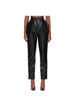 BALMAIN Black High-Waisted Faux-Leather Trousers