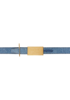BALMAIN Blue Denim Safety Pin Belt