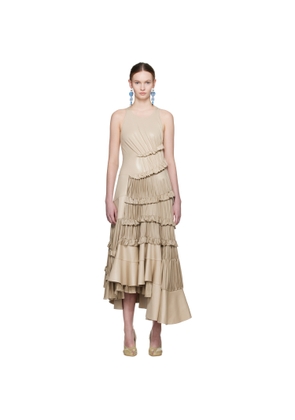 Tory Burch Beige Ruffle Liquid Jersey Midi Dress
