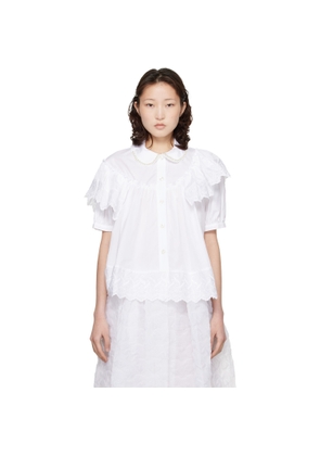 Simone Rocha White Cropped Puff Sleeve Ruffle Frill Shirt