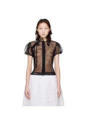 Simone Rocha Black Embellished Sheer Offset Fragment Collar Shirt