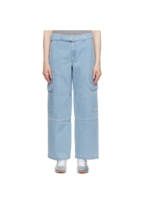 Maison Kitsuné Blue Belted Utility Denim Cargo Pants