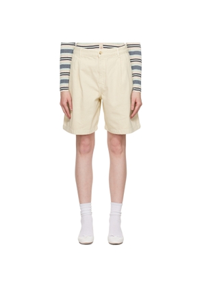 Maison Kitsuné Off-White Casual Pleated Bermuda Denim Shorts