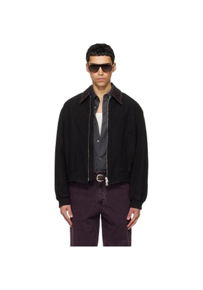TONYWACK Black Garment Washed Western Bomber Jacket