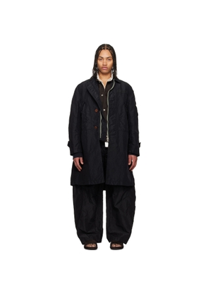 sacai Black Treated Nylon Twill Coat
