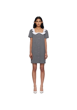 Pushbutton Gray Frilled Neck Minidress