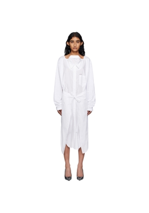 Pushbutton White Movable Collar Wrap Midi Dress