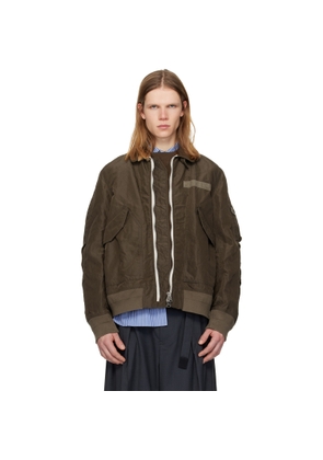 sacai Khaki Treated Nylon Twill Bomber Jacket