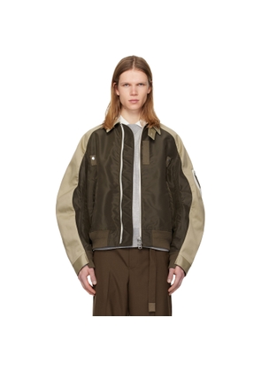sacai Beige & Khaki Cotton Chino & Nylon Twill Bomber Jacket