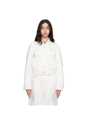 ALAINPAUL White Molded Shoulder Denim Jacket