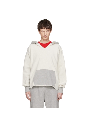 Les Tien White & Gray Heavyweight Inside Out Raw Cropped Hoodie