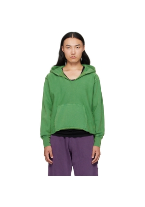 Les Tien Green Heavyweight Raw Cropped Hoodie