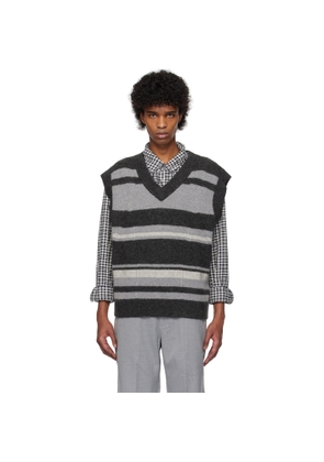 C2H4 Gray & Black Hollow Out V-Neck Knit Vest