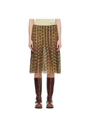 Edward Cuming Khaki Optical Pleat Around Midi Skirt