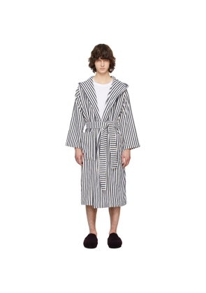 Tekla Off-White & Navy Terry Hooded Bathrobe